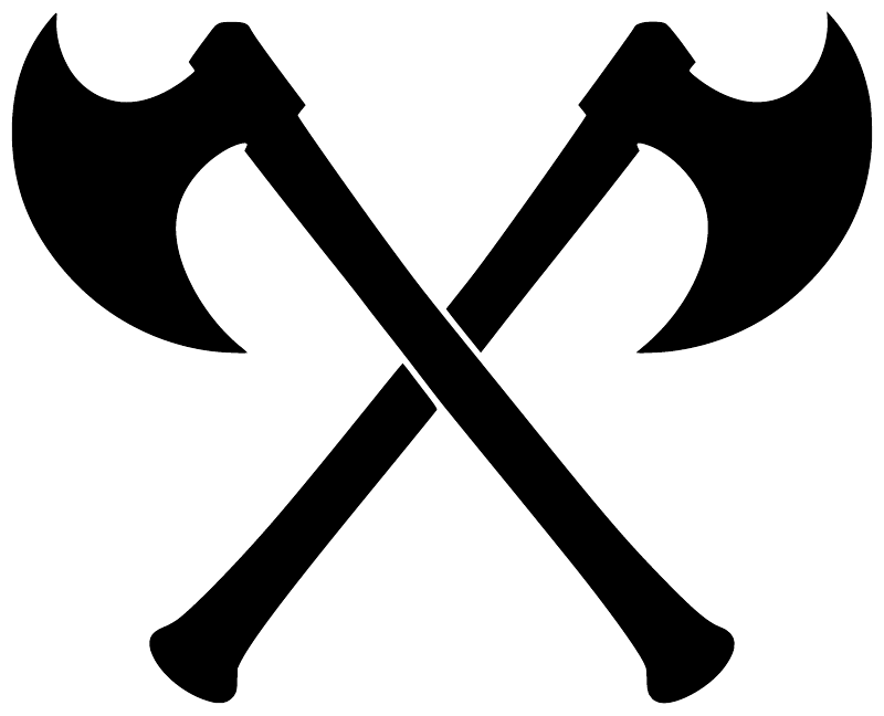 Crossed broad axes vinyl decal, black axes on white background