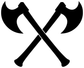 Crossed broad axes vinyl decal, black axes on white background