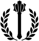 Black vinyl decal close-up: laurel wreath with central mace silhouette