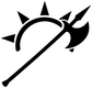 Black halberd and sun arc vinyl decal close-up on white background
