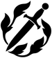 Black leaf medallion vinyl decal with dagger icon and flame-like leaf shapes