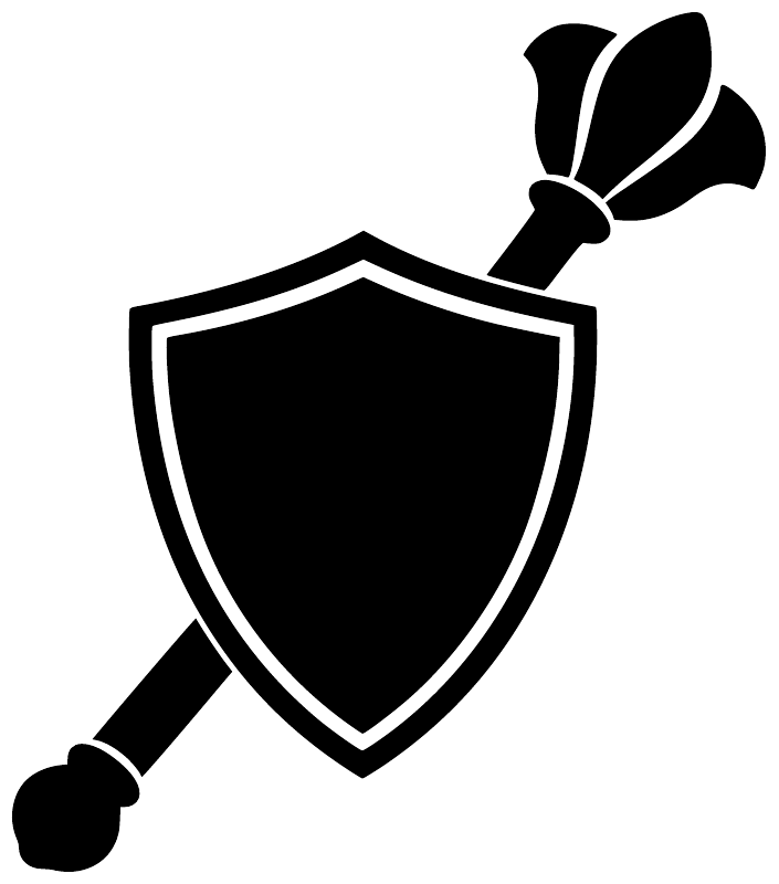 Black medieval shield and sword vinyl decal, shield outline with sword and pommel