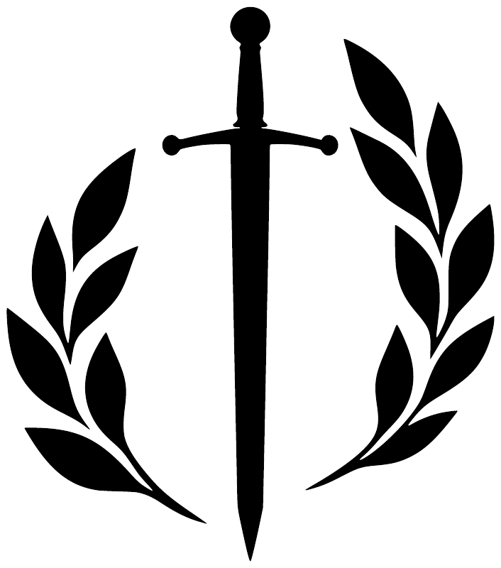 Black sword and laurel wreath vinyl wall decal silhouette
