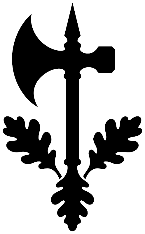 Black medieval weapon emblem vinyl decal with sword centerpiece and ornate side shapes