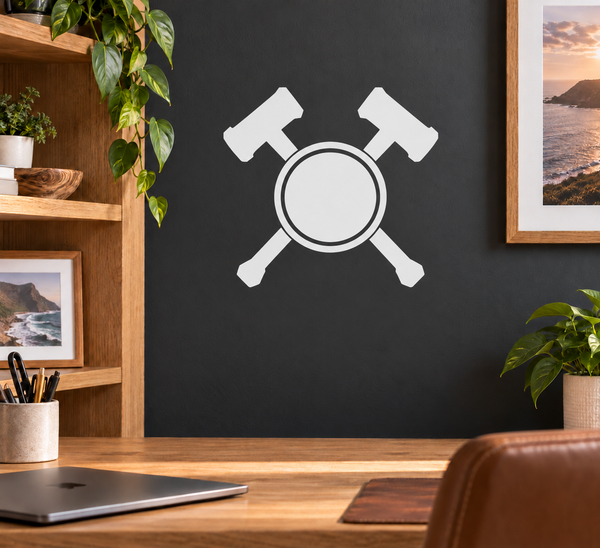 Crossed hammer guard vinyl decal with circular ring center