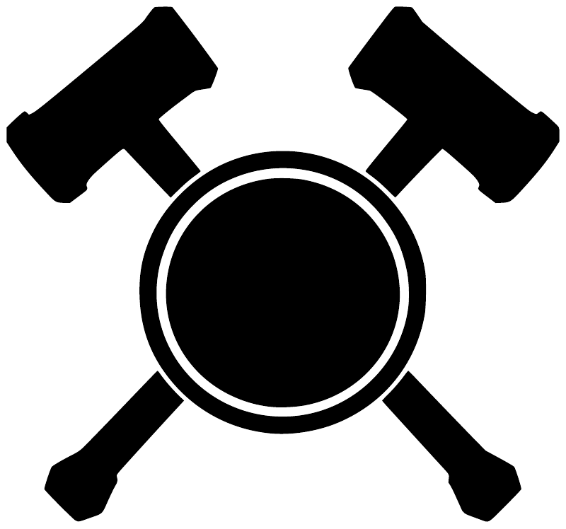 Crossed hammer guard vinyl decal with black hammers and white circular ring