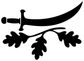Medieval weapon vinyl decal: black sword and crossed oak branches, clean cut silhouette