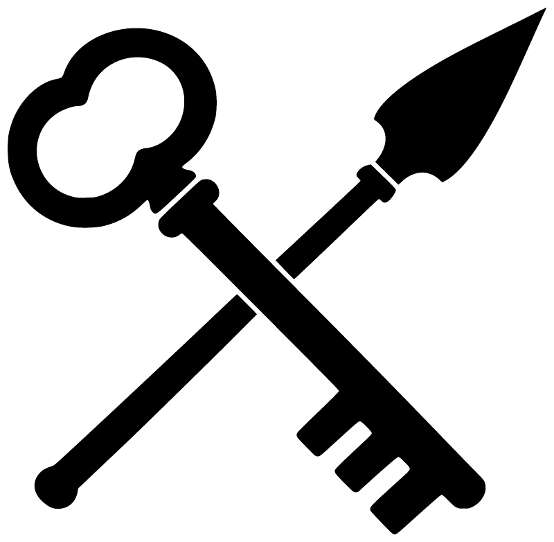 Spear and castle key vinyl decal, bold black silhouette