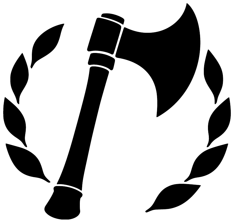 Black axe-and-laurel halo vinyl decal design, isolated on white