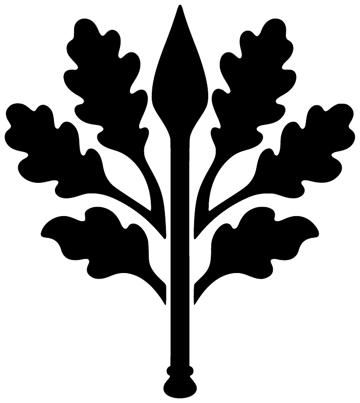 Black oak tree and spear crown vinyl decal silhouette