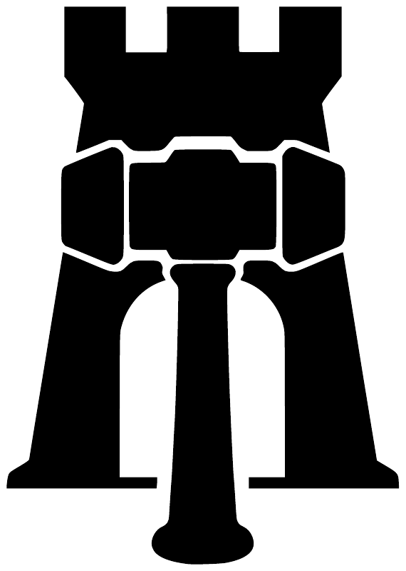 Hammer and tower crest emblem vinyl decal with white design on dark field