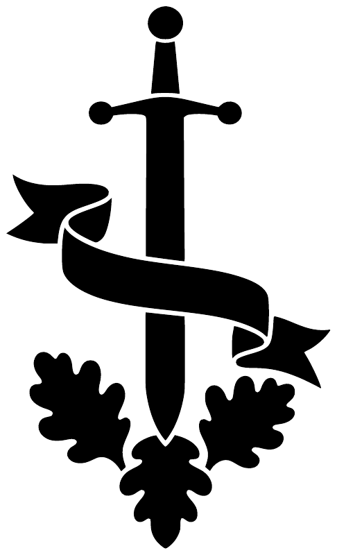 Black sword banner vinyl decal on white background, with banner and leaf snowflake shapes