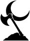 Crescent moon and axe vinyl decal close-up silhouette, black and white