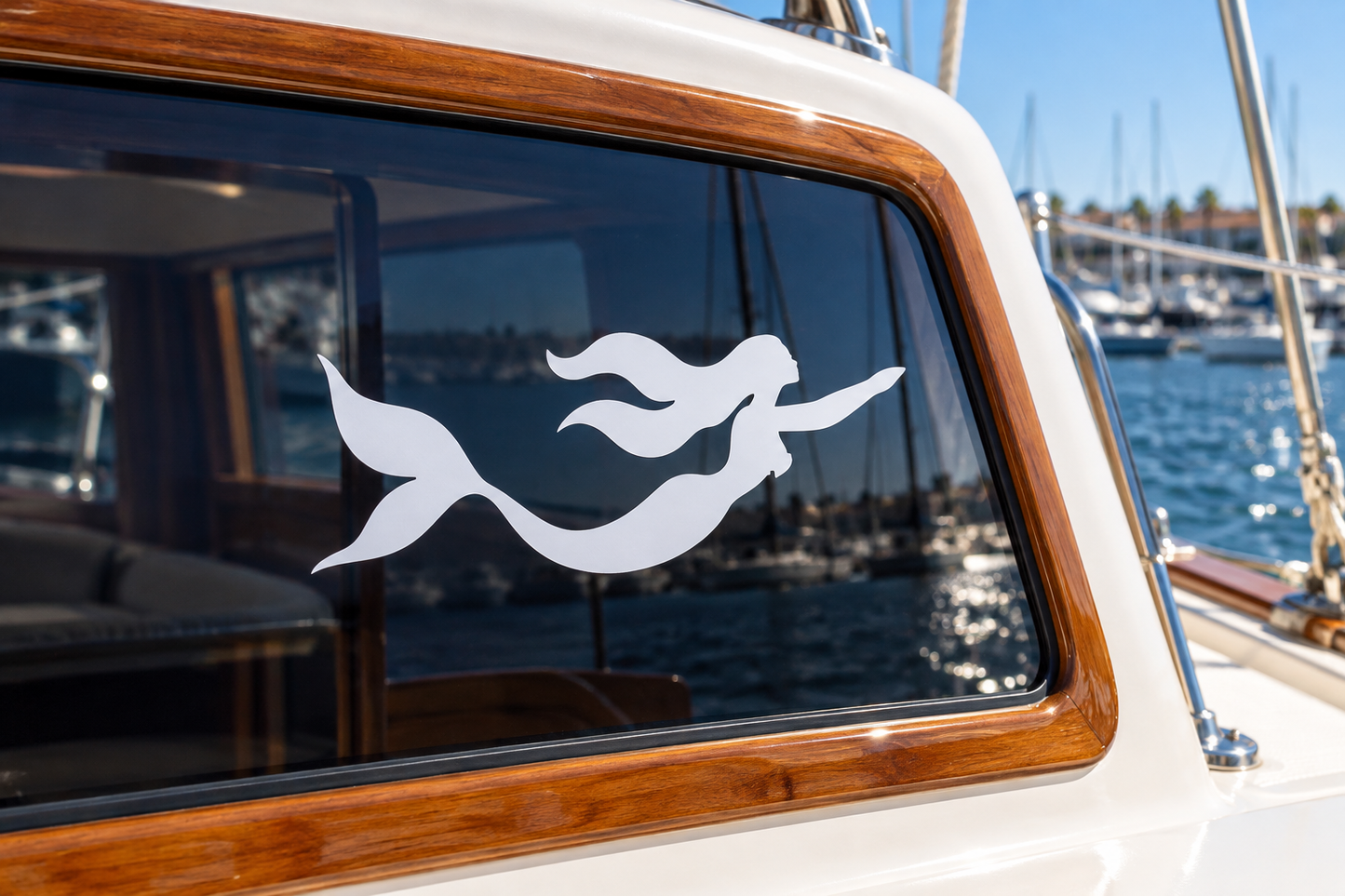 Mermaid vinyl decal, white silhouette on window glass