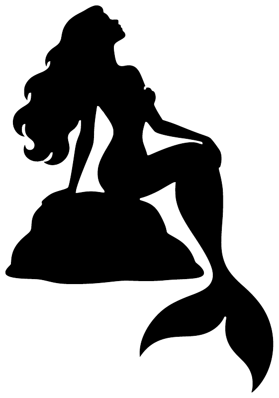 Black mermaid vinyl decal silhouette: seated on a rock with flowing tail