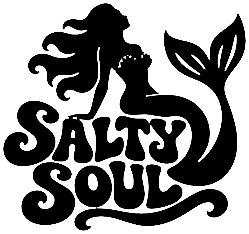 Mermaid and waves vinyl decal, black silhouette with Salty Soul lettering