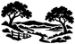 Vinyl horizon trail decal graphic with white trees, bridge, and winding path landscape