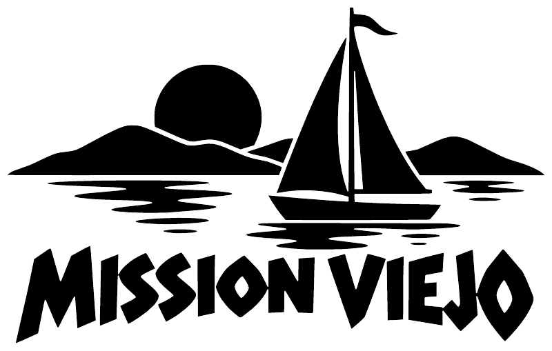 Sailboat wordmark vinyl decal, black sailboat scene and MissionViejo wordmark