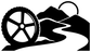 Bicycle trail vinyl decal, black and white wheel and rider silhouette with outline
