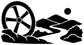 Bicycle horizon vinyl decal: white wheel, rider, and trail landscape graphic