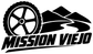 Mission Viejo trail bicycle wordmark vinyl decal with wheel icon and text