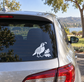 Car window vinyl decal with white quail icon on dark glass