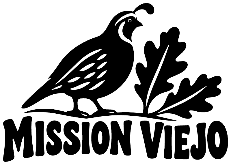 Black quail silhouette with Mission Viejo wordmark vinyl decal, full design view