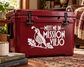 Vinyl lettering decal reading "MEET ME IN MISSION VIEJO" with bird-and-leaves graphic