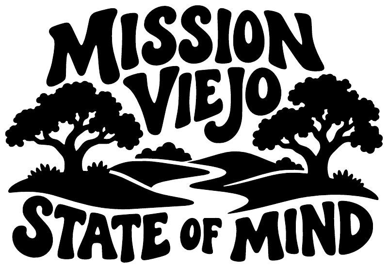 Black vinyl decal graphic: Mission Viejo State of Mind text with trees and river