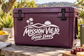 Purple cooler with Mission Viejo Good Days vinyl decal: palm trees, sun, and wave script