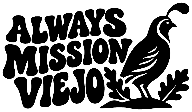 Black Always Mission Viejo vinyl decal with dove and leaf accents