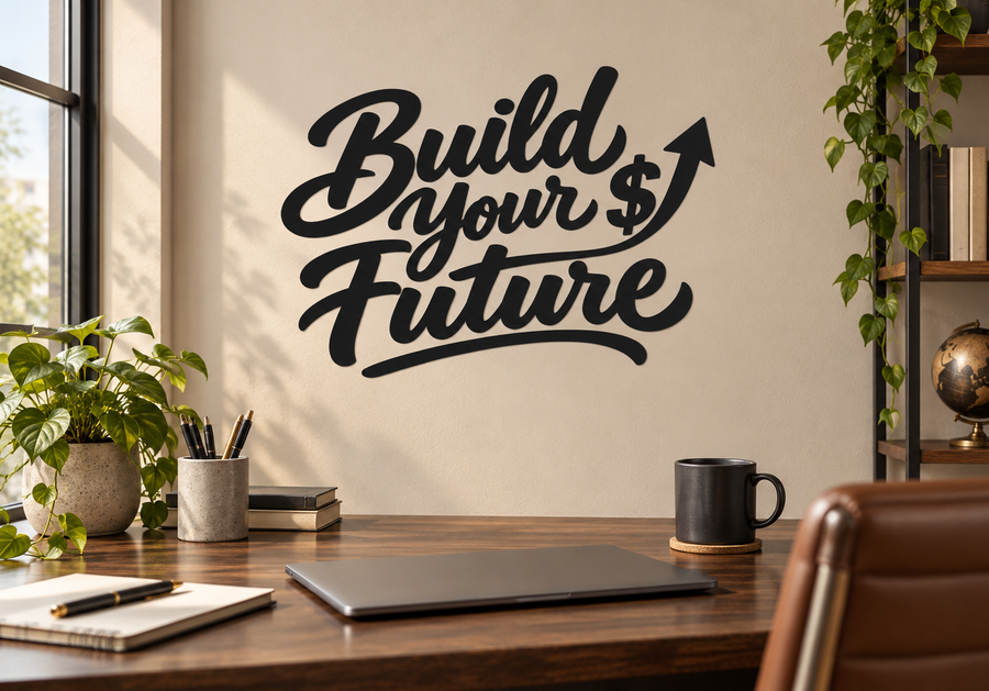Build Your Future vinyl wall decal with money arrow and dollar sign text