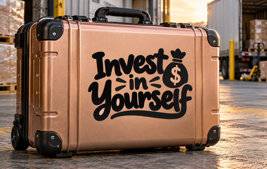 Vinyl decal with bold 'Invest in Yourself' lettering and dollar icon