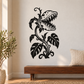 Black monster flower vinyl wall decal with split leaves and wide-tooth head