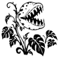 Close-up black monster flower vinyl decal with toothed seed pod and monstera leaves