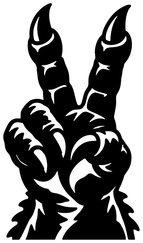Black vinyl peace sign decal with clawed hand silhouette, close-up