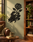 Black hand-holding-rose vinyl wall decal with detailed leaves and petals silhouette