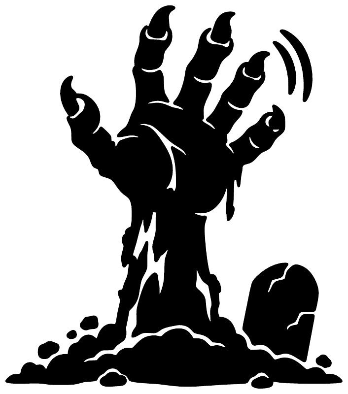 Zombie hand wave vinyl decal, black silhouette with claws, waves from grave