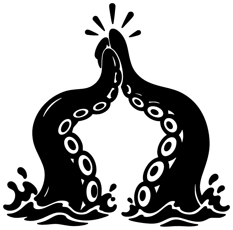 Tentacle high-five vinyl decal silhouette with black hand and curled tentacles