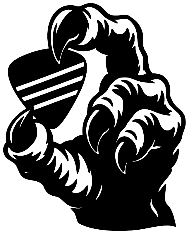 Black monster-hand guitar pick vinyl decal, bold silhouette