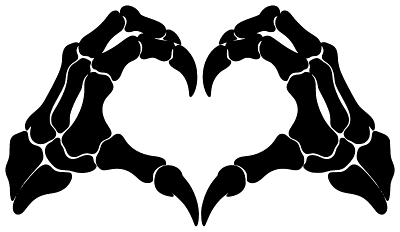 Bone hand heart vinyl decal graphic, black design with white heart center