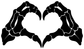 Bone hand heart vinyl decal graphic, black design with white heart center