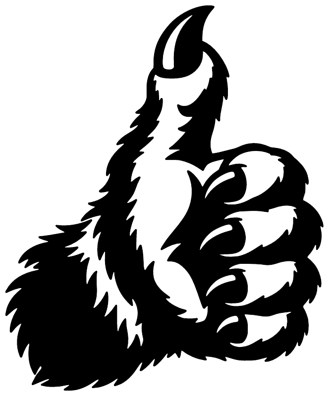 Furry monster hand thumbs-up vinyl decal with flame-like outline