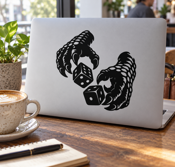 Scaled hand dice vinyl decal, black monster hand holding dice (MonsterHandCX012)