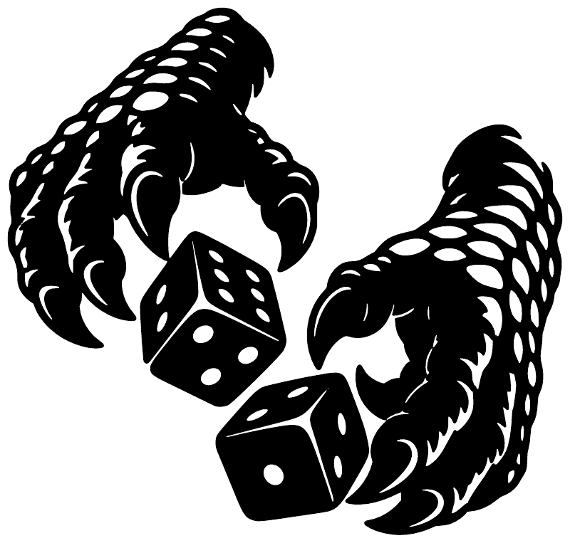 Black monster hands holding dice vinyl decal, isolated vector style (MonsterHandCX012)