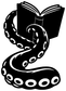 Black tentacle holding an open book vinyl decal graphic with dotted details