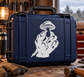 Vinyl decal of a claw holding a mushroom, white graphic on dark surface