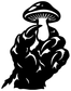 Black vinyl decal silhouette: claw holding a mushroom with stem and gills