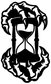 Black and white bone hand hourglass vinyl decal, flame border