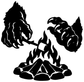 Black campfire vinyl decal with two monster heads and central flame fire pit